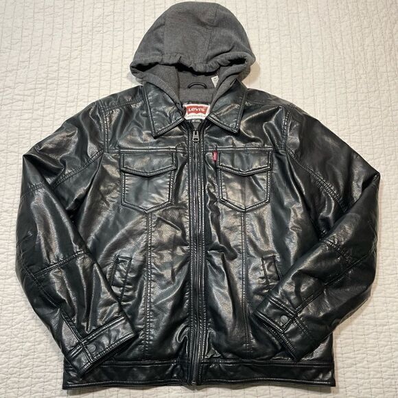 Levi's Other - Levi's Black Leather Hoodie Sweatshirt Jacket Size M